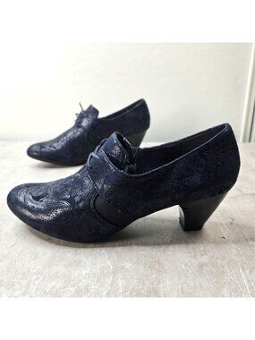 Lace Oxford Pumps Sz 8.5 Navy Blue Paisley Floral Victorian Comfort Dress Shoes